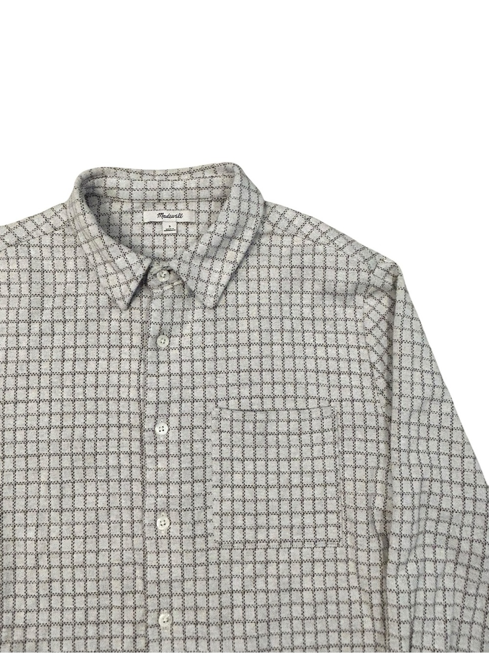 Madewell Men's Cream and Brown Grid Button-Down Long Sleeve Soft Shirt S Casual